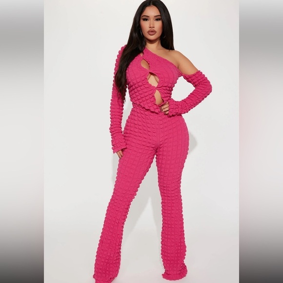 Fashion Nova Popcorn Pant Set Flare Medium Barbiecore - Picture 1 of 13